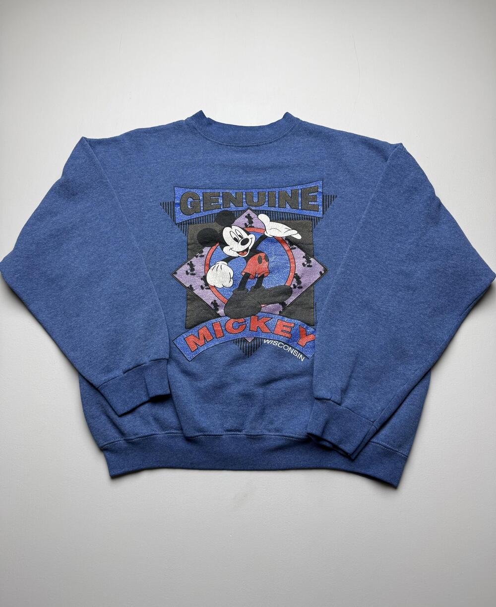 Vintage Tultex Sweatshirt Mens Large Blue Fleece Pullover Mickey Mouse Wisconsin